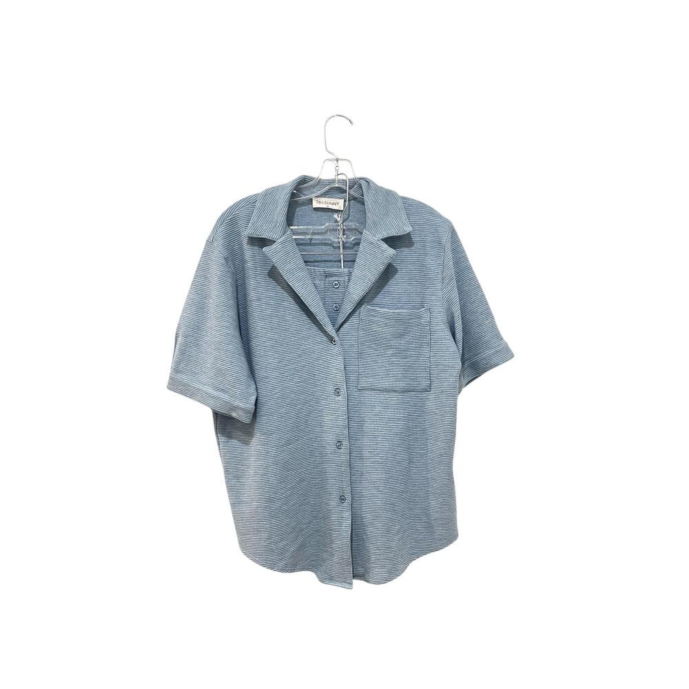 78&Sunny Crescent Moon Top & Sleep Shorts Pajama Set Womens Blue Waffle Knit